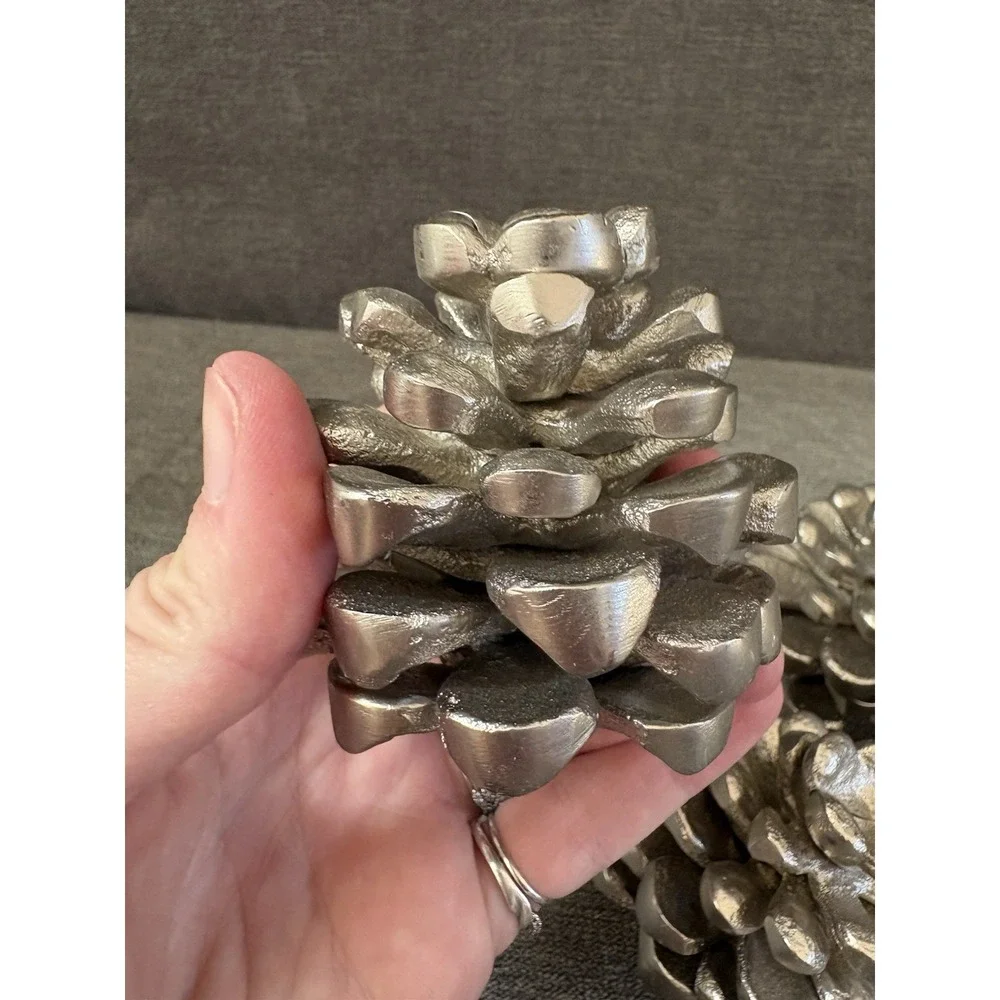 West Elm Set of 4 Pine Cone Silver‎ Place Card Holders Heavy Metal Forest Shine